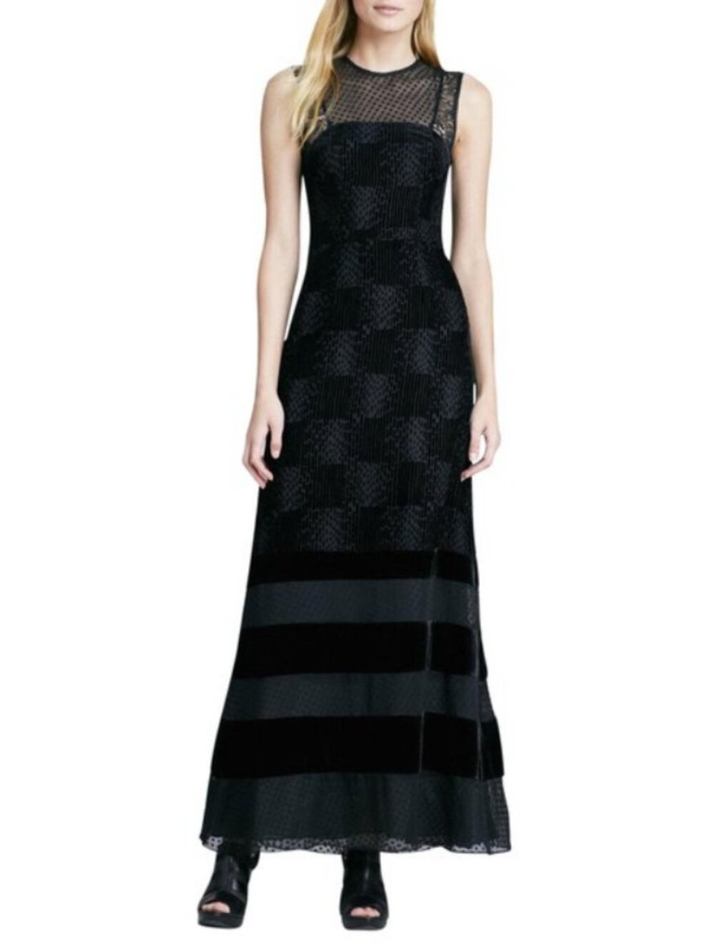 NWT Nanette Lepore Black Enchanted Velvet Stripe Gown in Women's 12